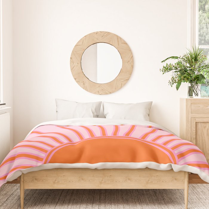 Sun Print Sunrise Sunshine Pastel Pink And Orange Retro Sun Wall Art Vintage Boho Modern Abstract Duvet Cover Gallery Image 3