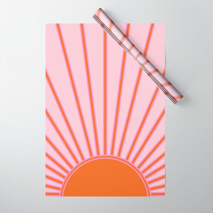 Sun Print Sunrise Sunshine Pastel Pink And Orange Retro Sun Wall Art Vintage Boho Modern Abstract Wrapping Paper Gallery Image 1