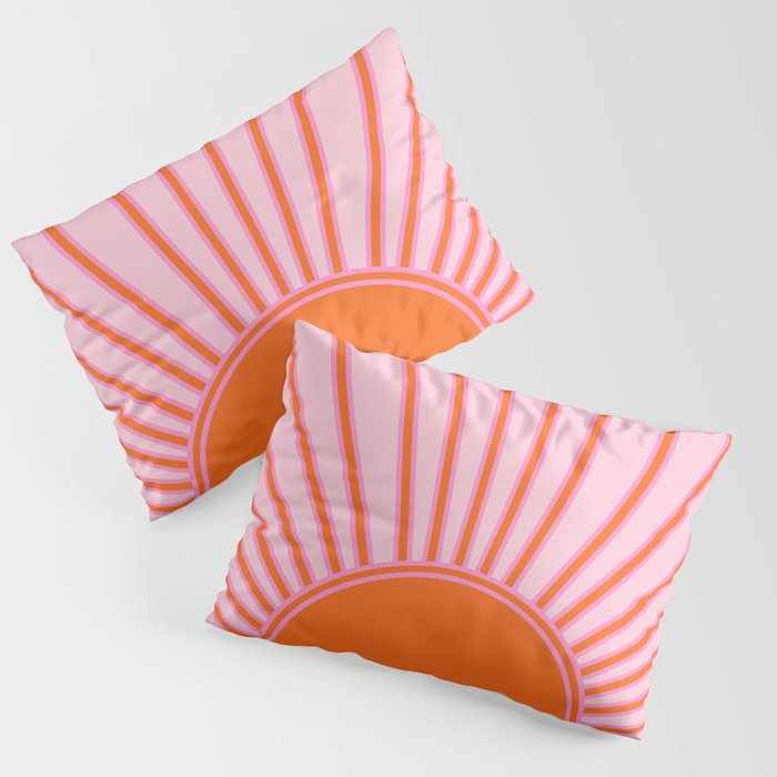 Sun Print Sunrise Sunshine Pastel Pink And Orange Retro Sun Wall Art Vintage Boho Modern Abstract Pillow Sham Gallery Image 1