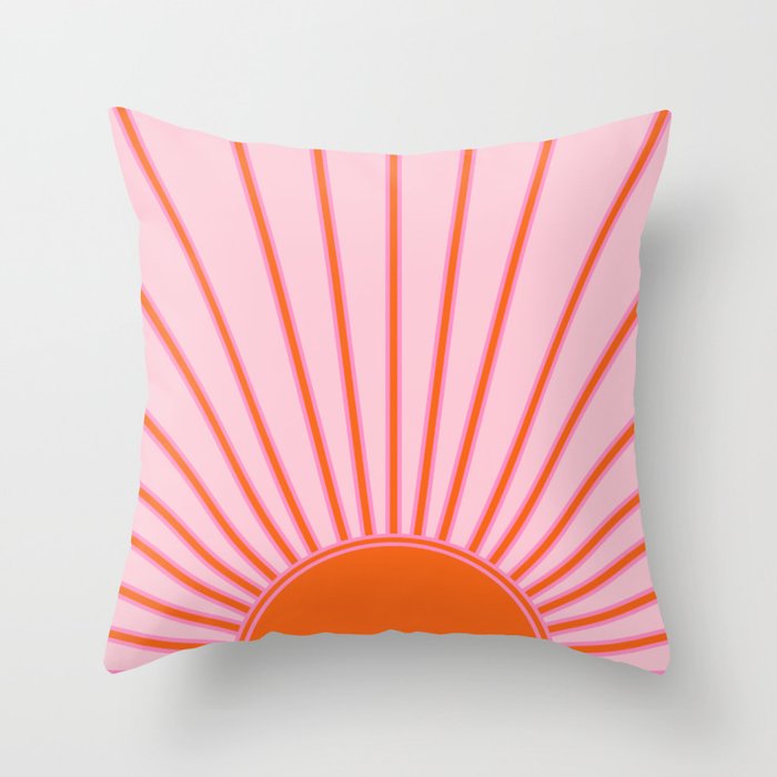 Sun Print Sunrise Sunshine Pastel Pink And Orange Retro Sun Wall Art Vintage Boho Modern Abstract Throw Pillow Gallery Image 1