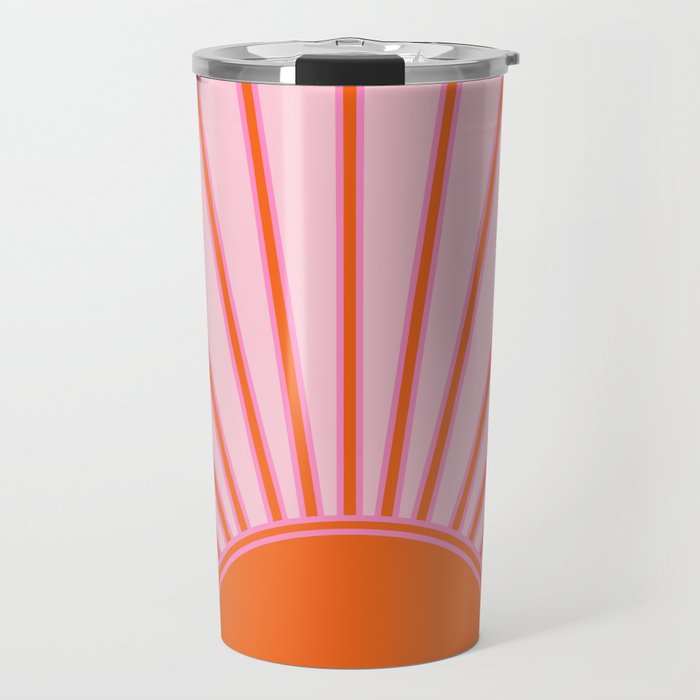 Sun Print Sunrise Sunshine Pastel Pink And Orange Retro Sun Wall Art Vintage Boho Modern Abstract Travel Mug Gallery Image 1
