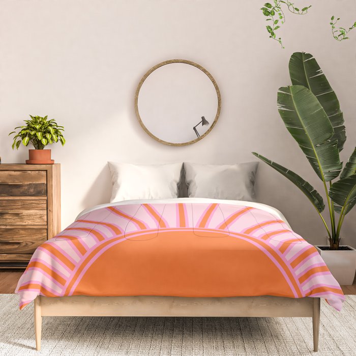 Sun Print Sunrise Sunshine Pastel Pink And Orange Retro Sun Wall Art Vintage Boho Modern Abstract Comforter Gallery Image 3