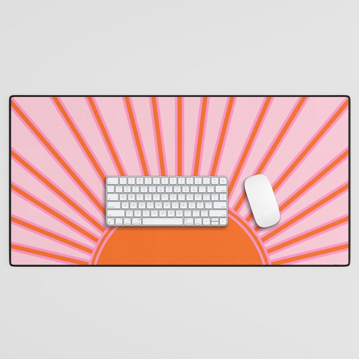 Sun Print Sunrise Sunshine Pastel Pink And Orange Retro Sun Wall Art Vintage Boho Modern Abstract Desk Mat Gallery Image 1