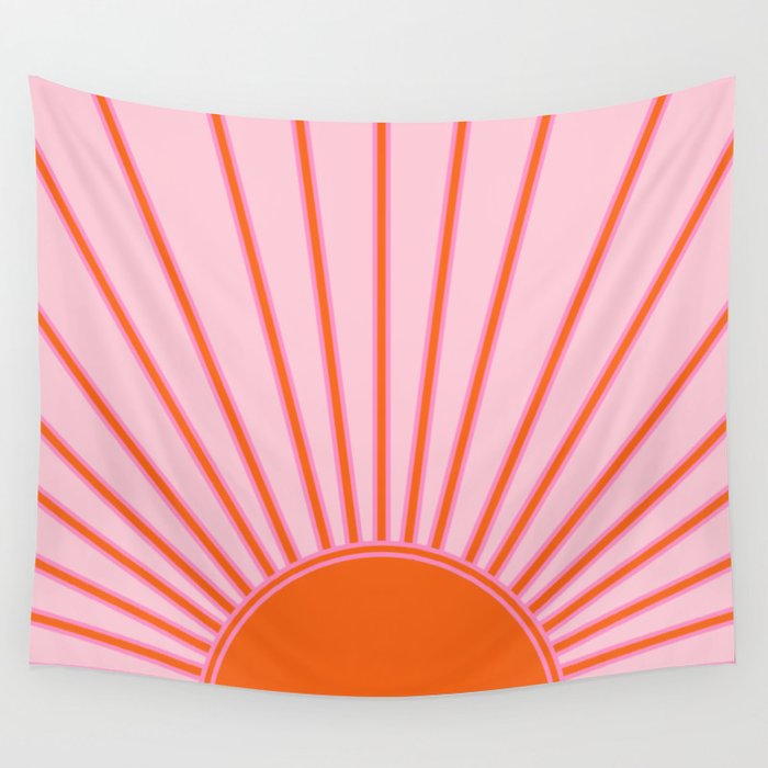 Sun Print Sunrise Sunshine Pastel Pink And Orange Retro Sun Wall Art Vintage Boho Modern Abstract Wall Tapestry Gallery Image 1