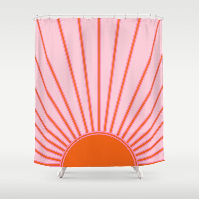 Sun Print Sunrise Sunshine Pastel Pink And Orange Retro Sun Wall Art Vintage Boho Modern Abstract Shower Curtain Gallery Image 1
