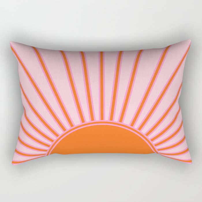 Sun Print Sunrise Sunshine Pastel Pink And Orange Retro Sun Wall Art Vintage Boho Modern Abstract Rectangular Pillow Gallery Image 1