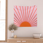 Sun Print Sunrise Sunshine Pastel Pink And Orange Retro Sun Wall Art Vintage Boho Modern Abstract Wall Tapestry Gallery Image 2