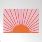 Sun Print Sunrise Sunshine Pastel Pink And Orange Retro Sun Wall Art Vintage Boho Modern Abstract Welcome Mat Gallery Image 1
