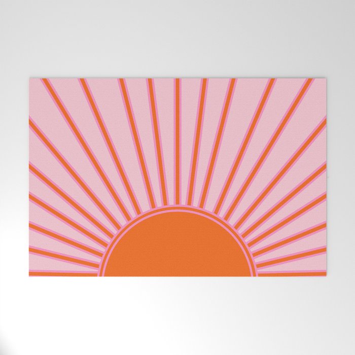 Sun Print Sunrise Sunshine Pastel Pink And Orange Retro Sun Wall Art Vintage Boho Modern Abstract Welcome Mat Gallery Image 1