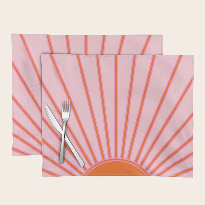 Sun Print Sunrise Sunshine Pastel Pink And Orange Retro Sun Wall Art Vintage Boho Modern Abstract Placemat Gallery Image 1