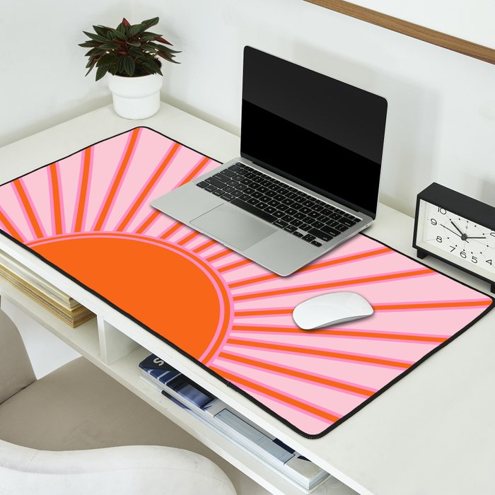 Sun Print Sunrise Sunshine Pastel Pink And Orange Retro Sun Wall Art Vintage Boho Modern Abstract Desk Mat Gallery Image 2
