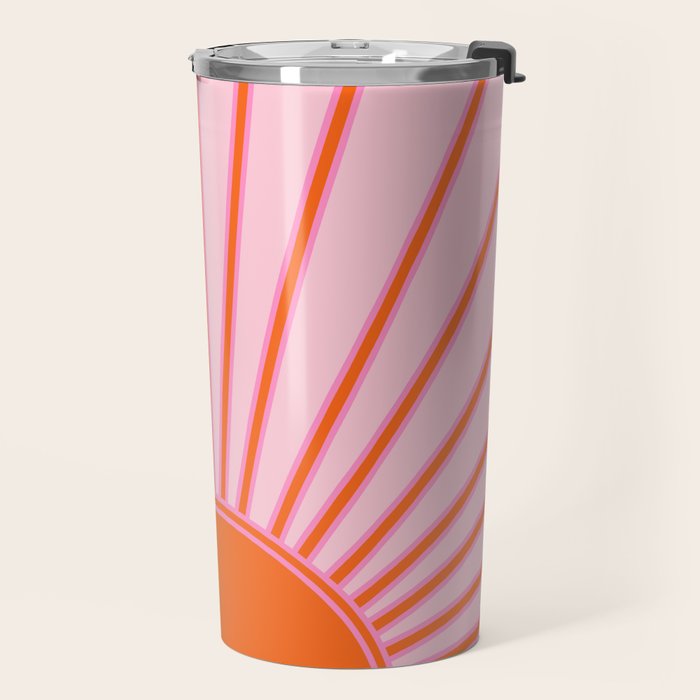 Sun Print Sunrise Sunshine Pastel Pink And Orange Retro Sun Wall Art Vintage Boho Modern Abstract Travel Mug Gallery Image 2