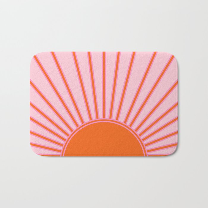 Sun Print Sunrise Sunshine Pastel Pink And Orange Retro Sun Wall Art Vintage Boho Modern Abstract Bath Mat Gallery Image 1