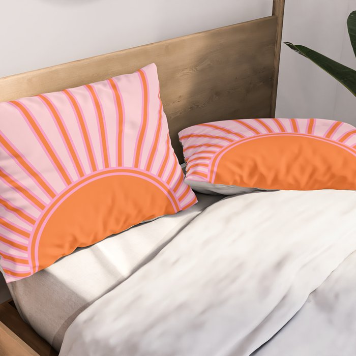 Sun Print Sunrise Sunshine Pastel Pink And Orange Retro Sun Wall Art Vintage Boho Modern Abstract Pillow Sham Gallery Image 2