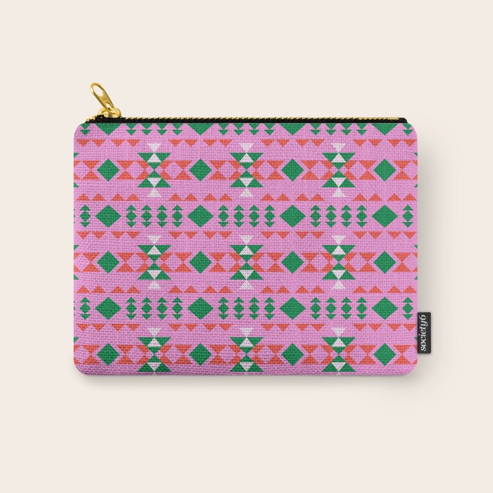 Merry Mod Geometric Pattern in Pink and Green Carry All Pouch Gallery Image 1