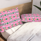 Merry Mod Geometric Pattern in Pink and Green Pillow Sham Gallery Image 2