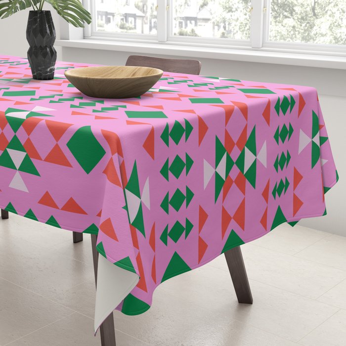 Merry Mod Geometric Pattern in Pink and Green Tablecloth Gallery Image 3