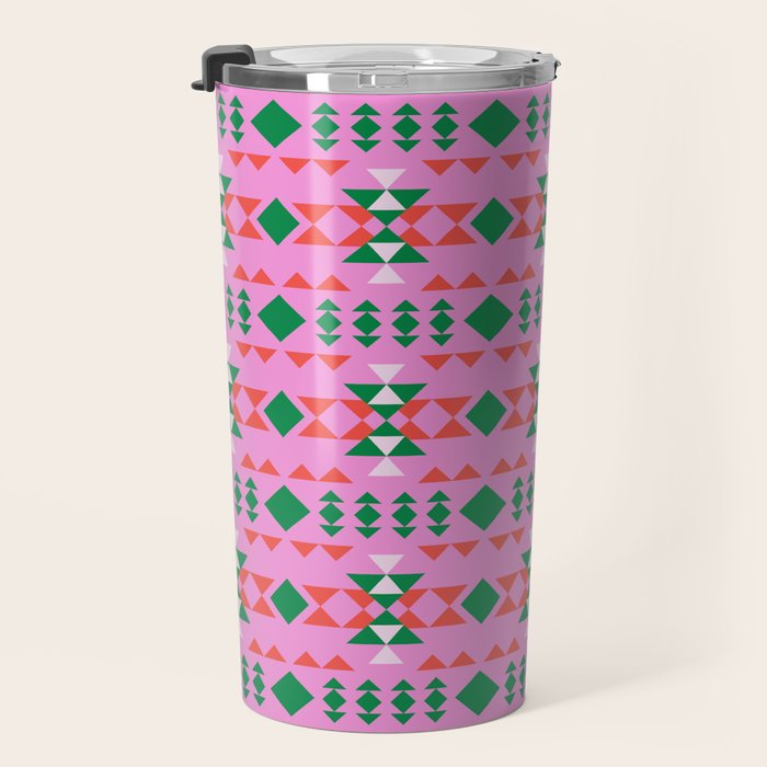 Merry Mod Geometric Pattern in Pink and Green Travel Mug Gallery Image 3