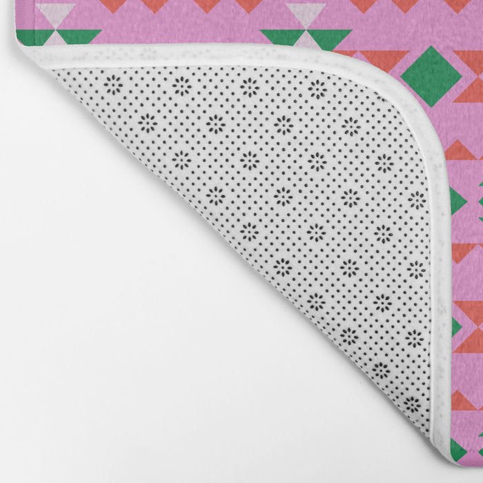 Merry Mod Geometric Pattern in Pink and Green Bath Mat Gallery Image 2