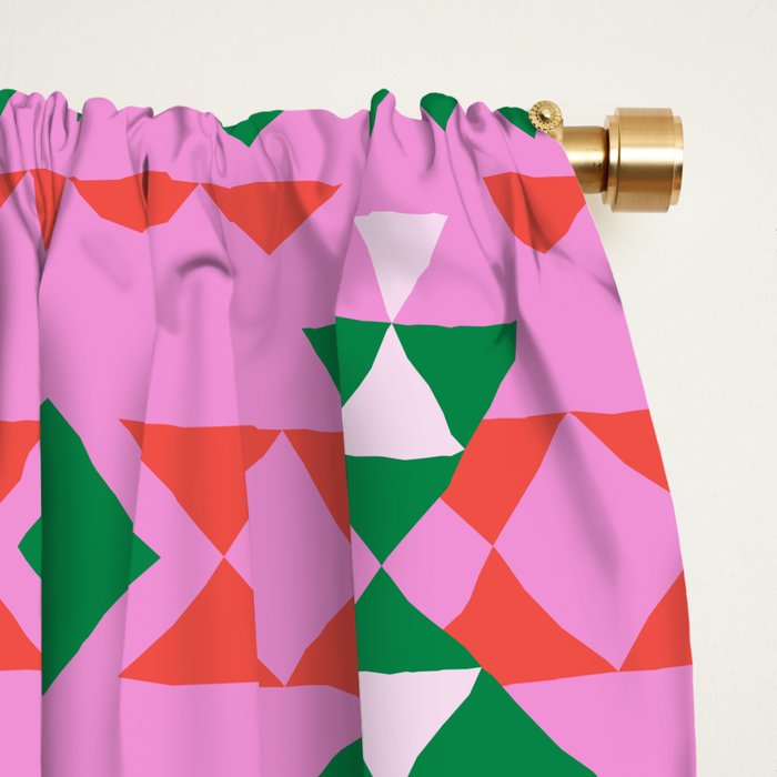 Merry Mod Geometric Pattern in Pink and Green Window Curtain Gallery Image 2