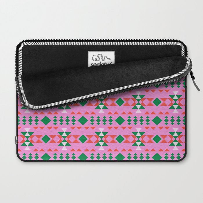 Merry Mod Geometric Pattern in Pink and Green Laptop Sleeve Gallery Image 2