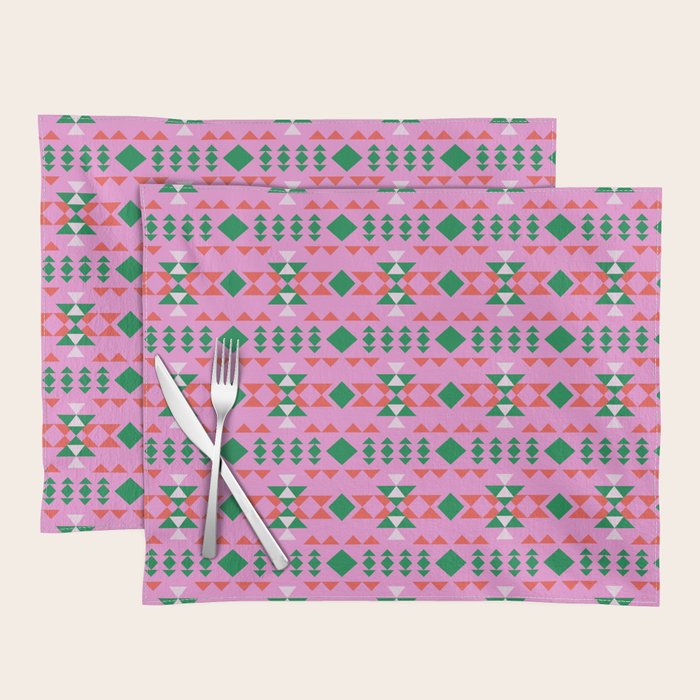 Merry Mod Geometric Pattern in Pink and Green Placemat Gallery Image 1