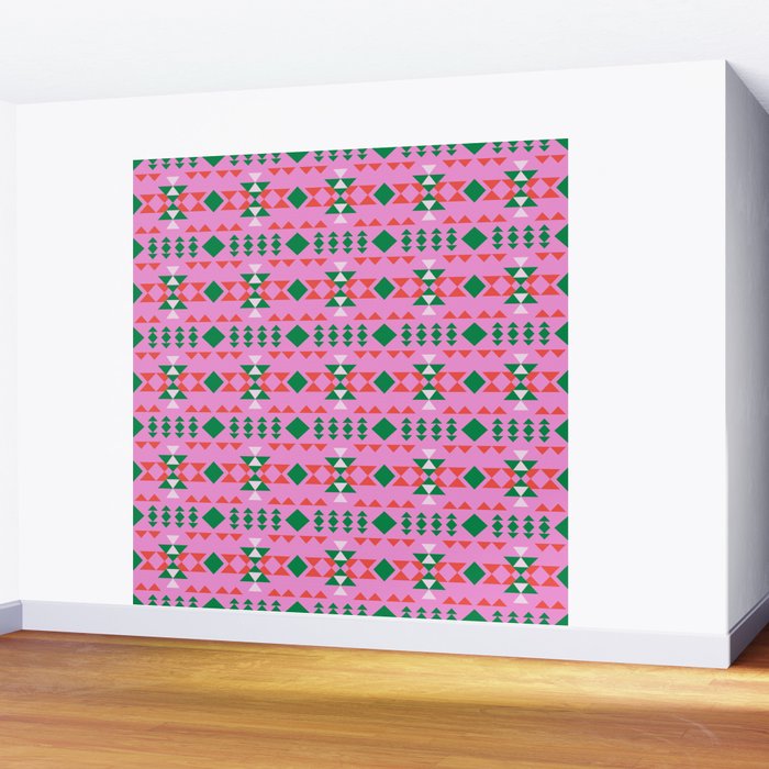 Merry Mod Geometric Pattern in Pink and Green Wall Mural Gallery Image 2