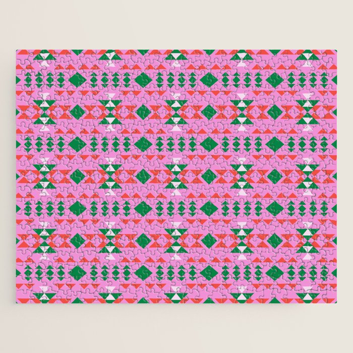Merry Mod Geometric Pattern in Pink and Green Jigsaw Puzzle Gallery Image 1