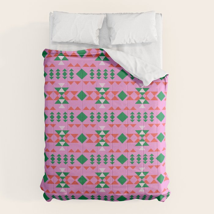 Merry Mod Geometric Pattern in Pink and Green Comforter Gallery Image 6