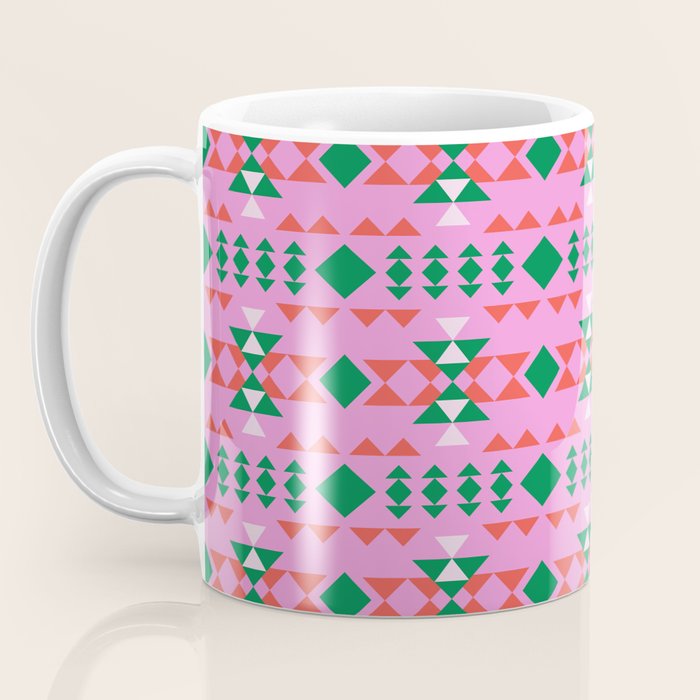 Merry Mod Geometric Pattern in Pink and Green Coffee Mug Gallery Image 3