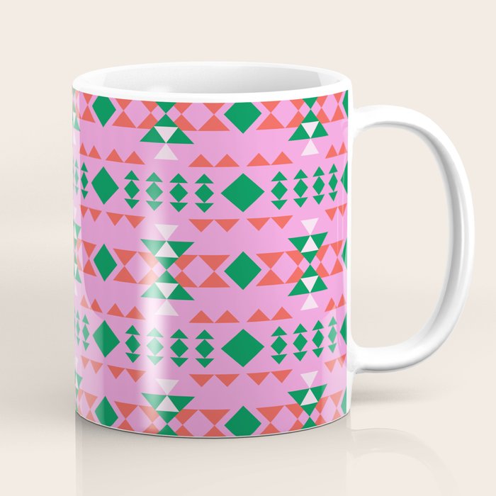Merry Mod Geometric Pattern in Pink and Green Coffee Mug Gallery Image 1