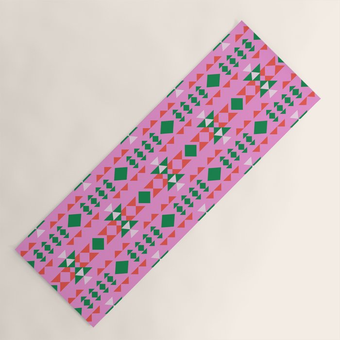 Merry Mod Geometric Pattern in Pink and Green Yoga Mat Gallery Image 1