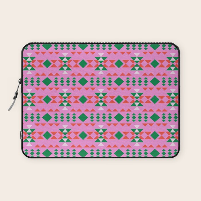 Merry Mod Geometric Pattern in Pink and Green Laptop Sleeve Gallery Image 1