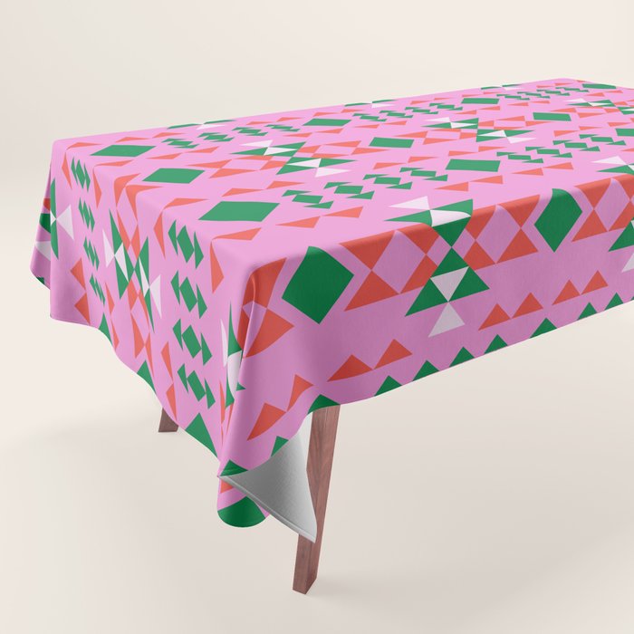 Merry Mod Geometric Pattern in Pink and Green Tablecloth Gallery Image 1