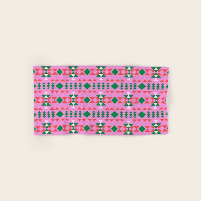 Merry Mod Geometric Pattern in Pink and Green Bath Towel Gallery Image 1