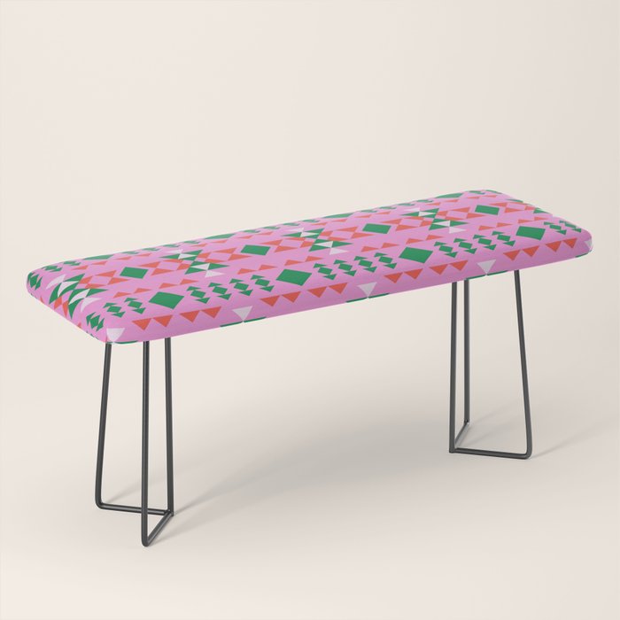 Merry Mod Geometric Pattern in Pink and Green Bench Gallery Image 1
