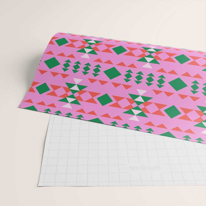 Merry Mod Geometric Pattern in Pink and Green Wrapping Paper Gallery Image 2