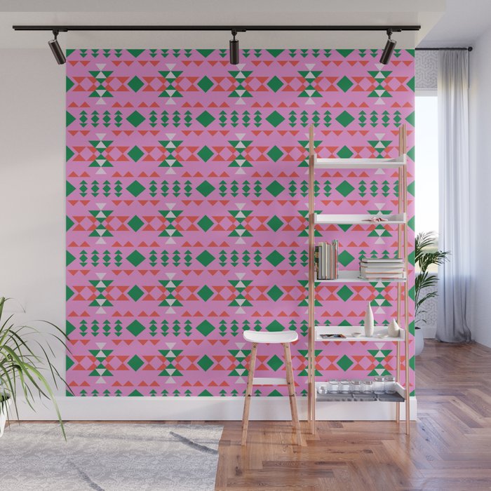 Merry Mod Geometric Pattern in Pink and Green Wall Mural Gallery Image 1