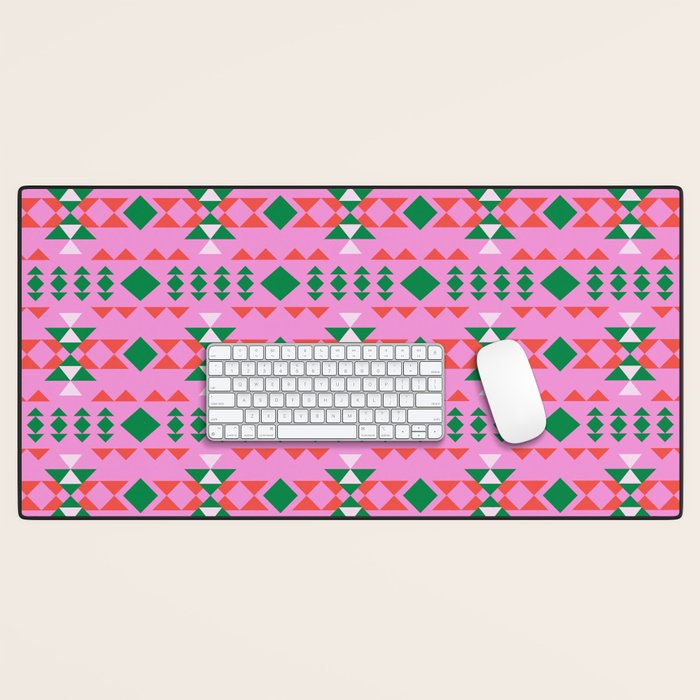 Merry Mod Geometric Pattern in Pink and Green Desk Mat Gallery Image 1