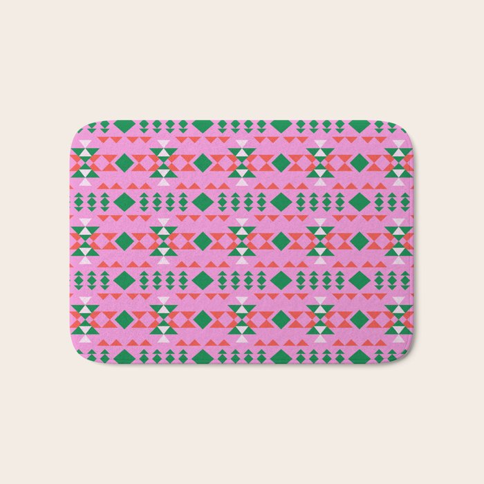 Merry Mod Geometric Pattern in Pink and Green Bath Mat Gallery Image 1