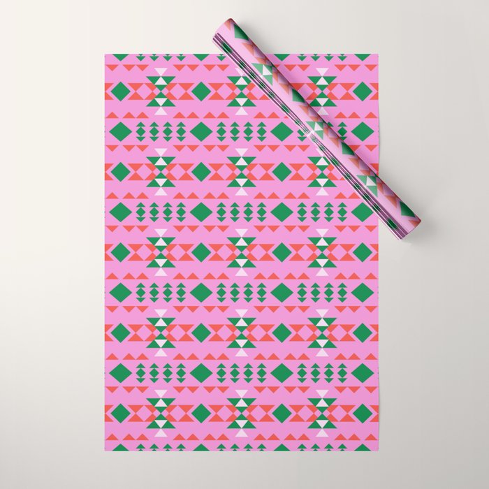 Merry Mod Geometric Pattern in Pink and Green Wrapping Paper Gallery Image 1
