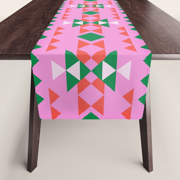 Merry Mod Geometric Pattern in Pink and Green Table Runner Gallery Image 1