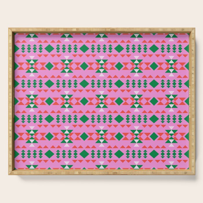 Merry Mod Geometric Pattern in Pink and Green Serving Tray Gallery Image 1