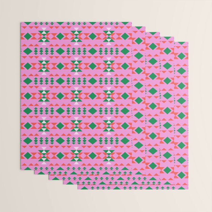 Merry Mod Geometric Pattern in Pink and Green Wrapping Paper Gallery Image 3