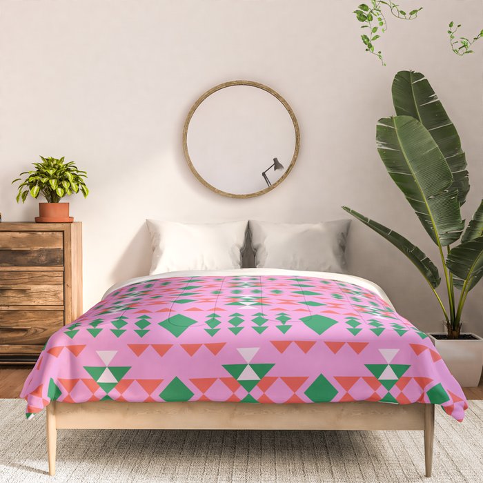 Merry Mod Geometric Pattern in Pink and Green Comforter Gallery Image 3