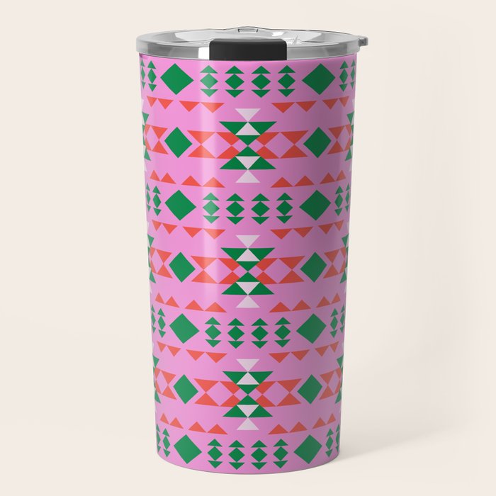 Merry Mod Geometric Pattern in Pink and Green Travel Mug Gallery Image 1