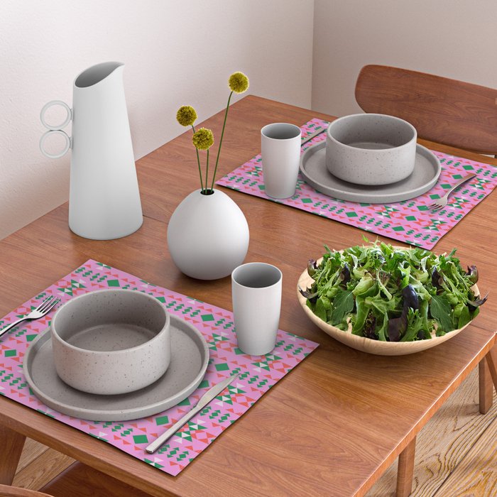 Merry Mod Geometric Pattern in Pink and Green Placemat Gallery Image 2