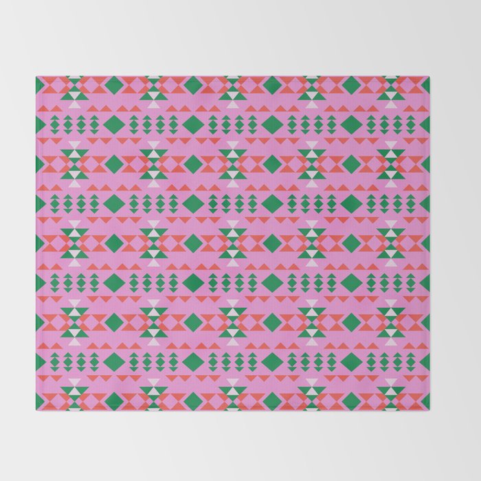 Merry Mod Geometric Pattern in Pink and Green Throw Blanket Gallery Image 2
