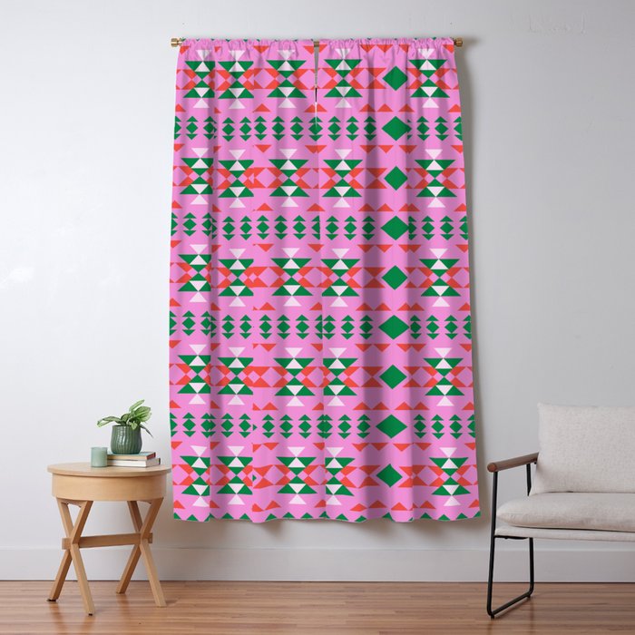 Merry Mod Geometric Pattern in Pink and Green Window Curtain Gallery Image 5
