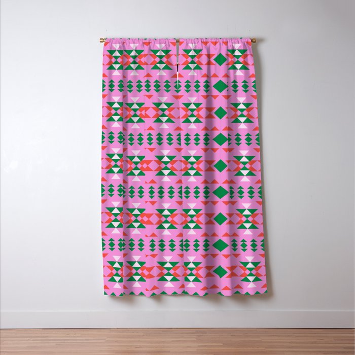 Merry Mod Geometric Pattern in Pink and Green Window Curtain Gallery Image 3